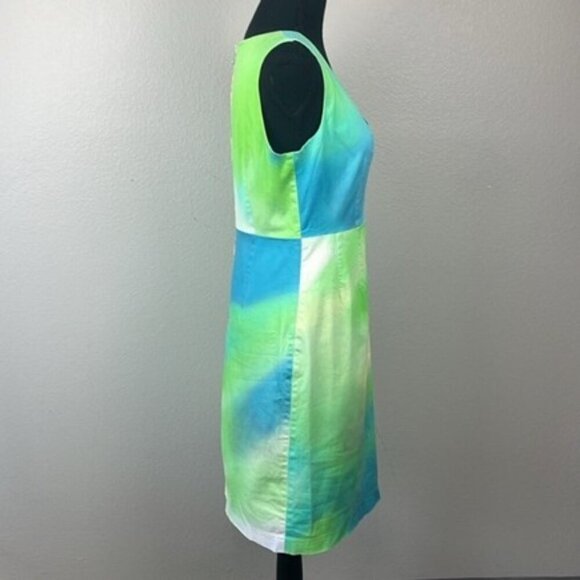 Elie Tahari Camellia Dress Sleeveless Watercolor Orange Back Zipper Sheath 8 - Picture 6 of 13